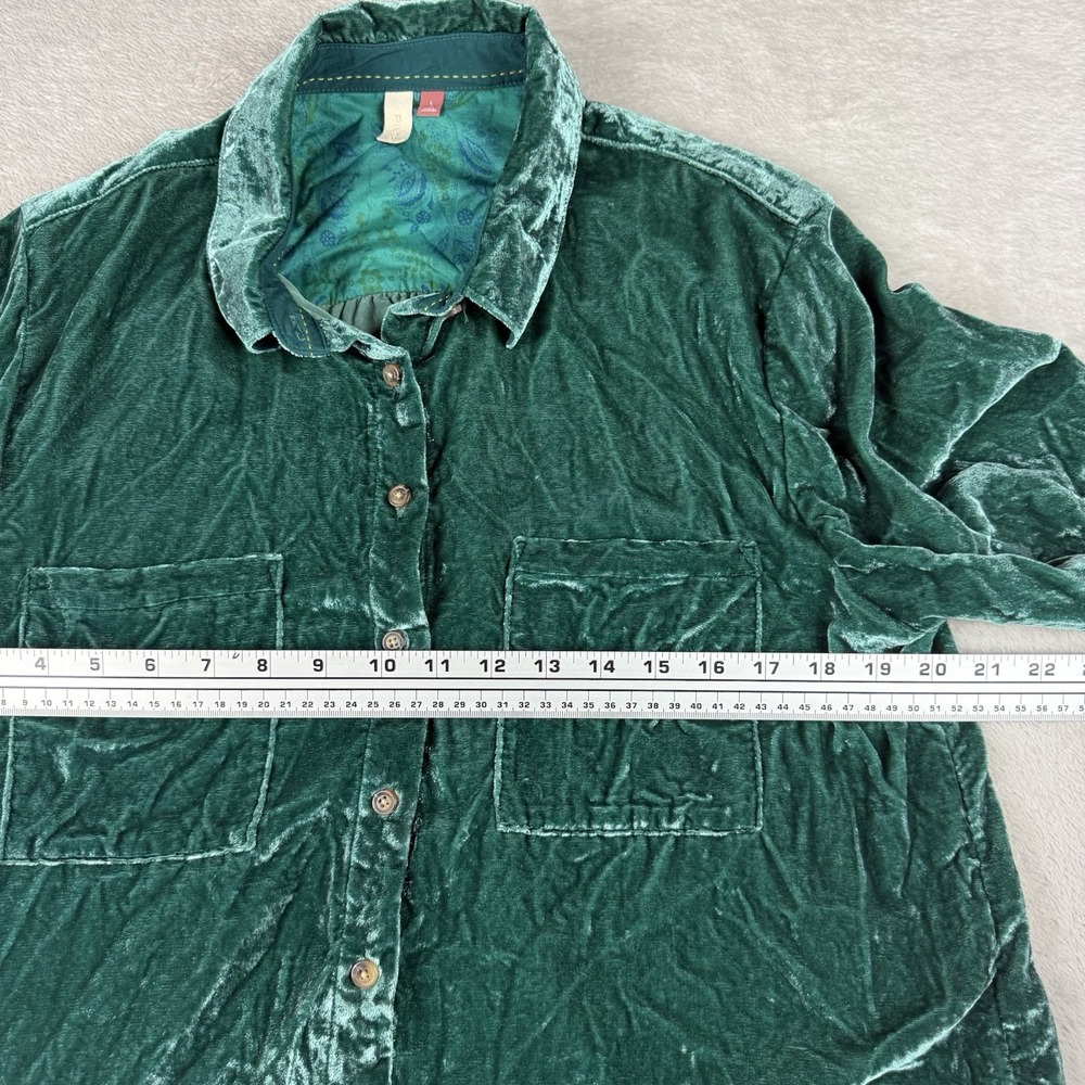 Anthropologie Pilcro Green‎ Velvet Hadley Shirt Top Womes L Relaxed Button Boho - Picture 8 of 11